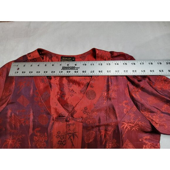 OM Gallery Women's Handmade Knot Button Front Vietnamese Silk Blouse Red Small - Picture 5 of 7